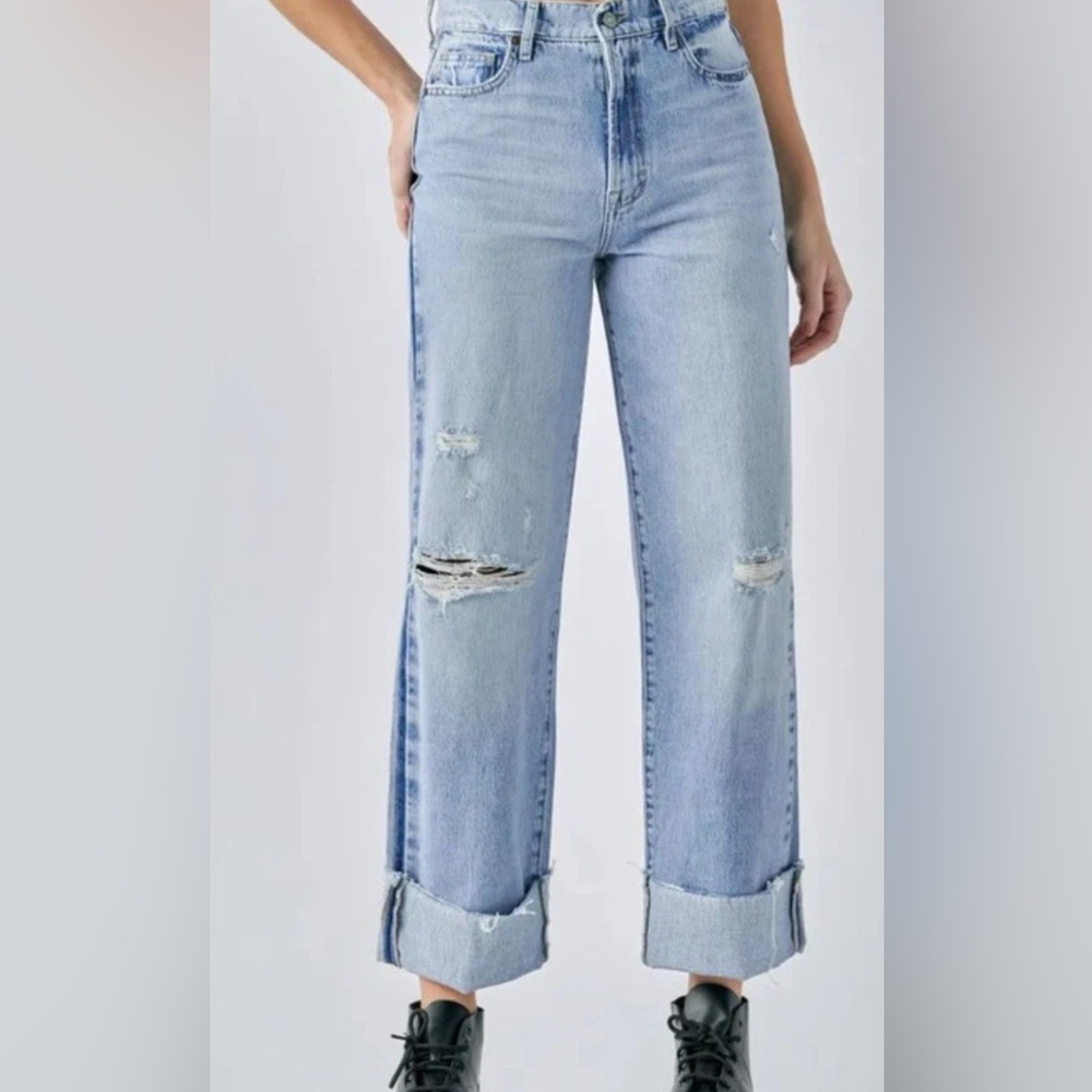 Hidden Logan Dad Jeans Wide Leg High Rise Distressed 29